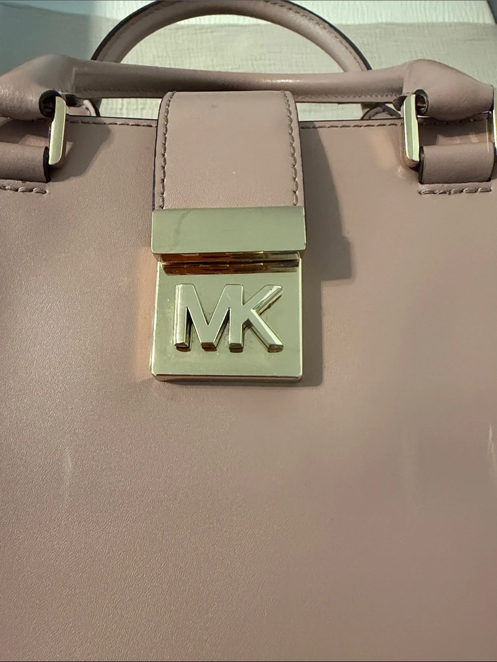 Michael Kors Pink Leather Satchel with Gold MK Lock